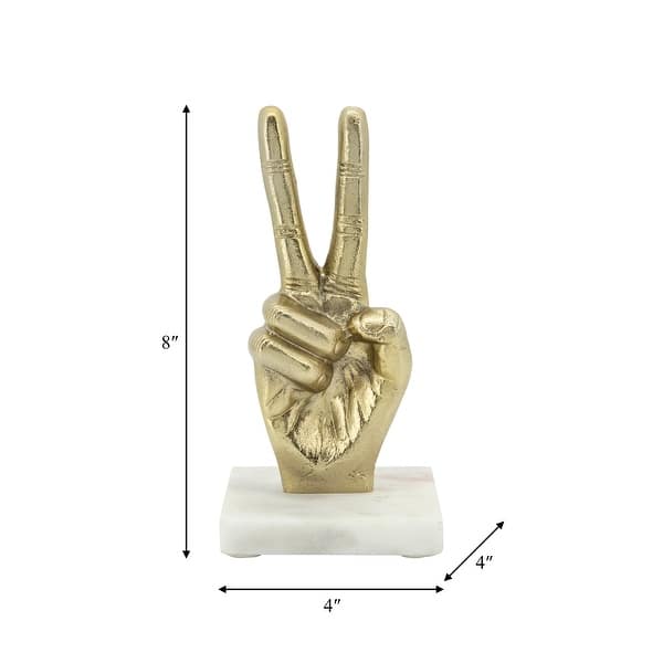 8" Metal Peace Sign Hand Statue Decor Metallic Gold on White Marble ...
